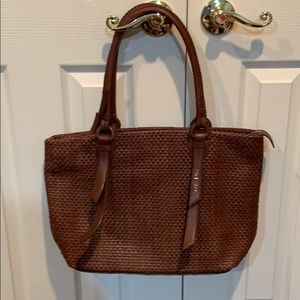 Caramel leather Cole Haan weaves purse